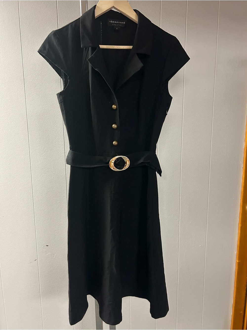 Vintage connected apparel Black Shirt Dress with Gold-Tone Belt